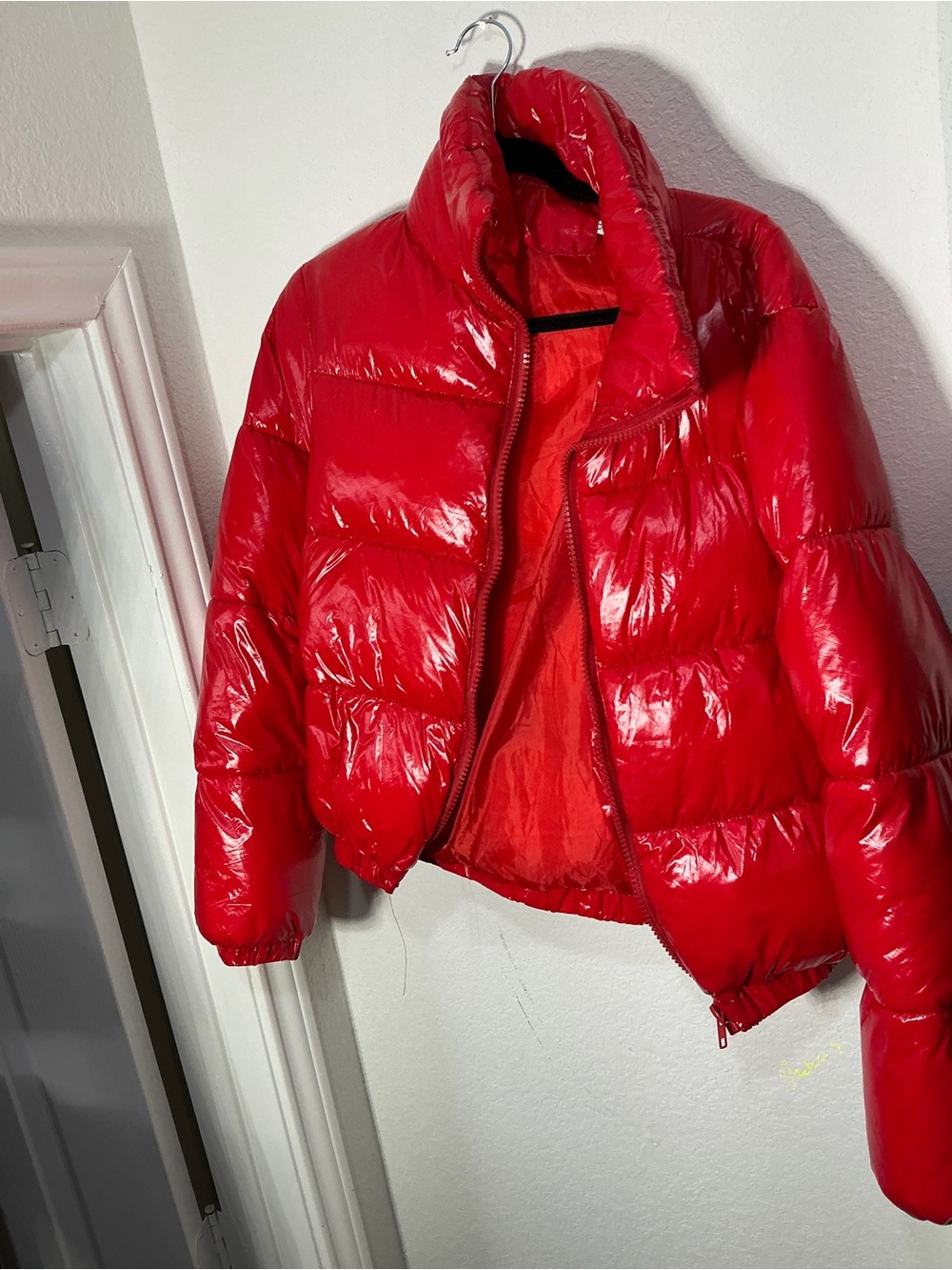 Red Puffer Jacket - Women’s Glossy Winter Coat